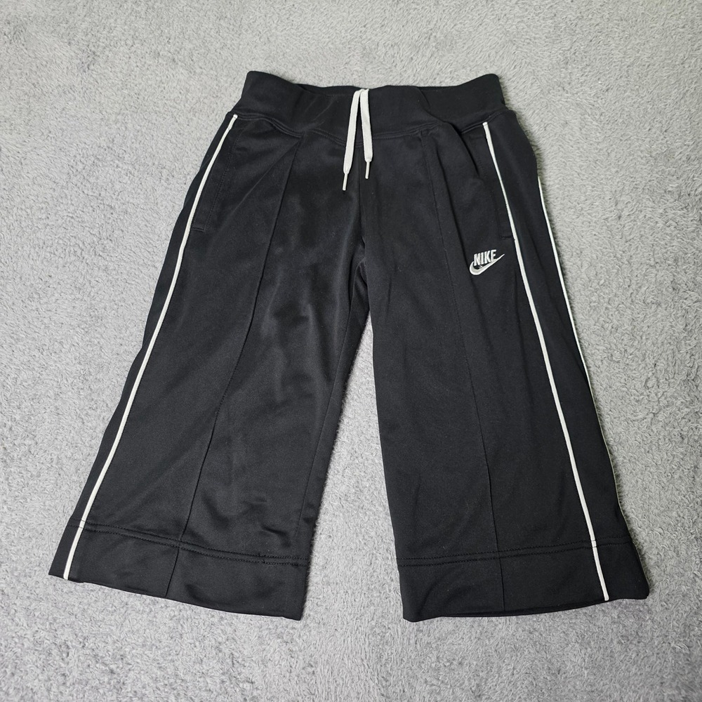 Nike Youth M 10/12 Wide Leg Track Pants Black White Piping Cropped Capri